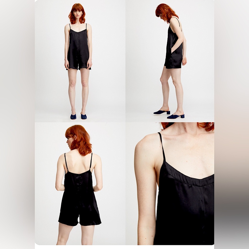 Ali Golden Satin Romper in Black Sz. M
